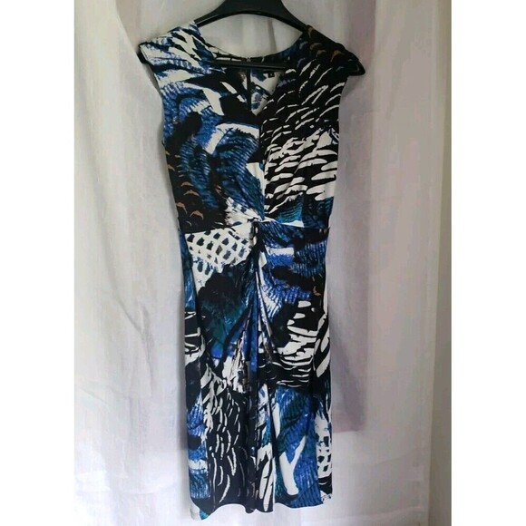 Ellen Tracy Dresses & Skirts - Ellen Tracy Sheath Dress Size 4 Knee Length V Neck Sleeveless Twist Front Blue